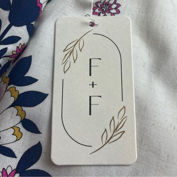 Fig + Flower New Midi Dress V-neck Puff Sleeve Cream Multi Women’s Size Large - Picture 12 of 13